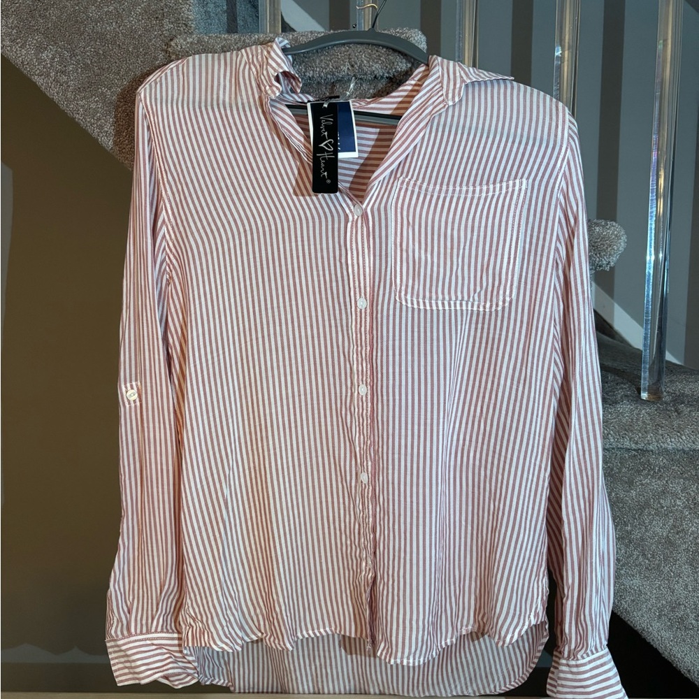 Velvet Heart Pink & White Striped Button-Up Shirt